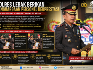 Peringati Hari Bhayangkara ke-80, Polres Lebak Berikan Penghargaan kepada Personel Berprestasi